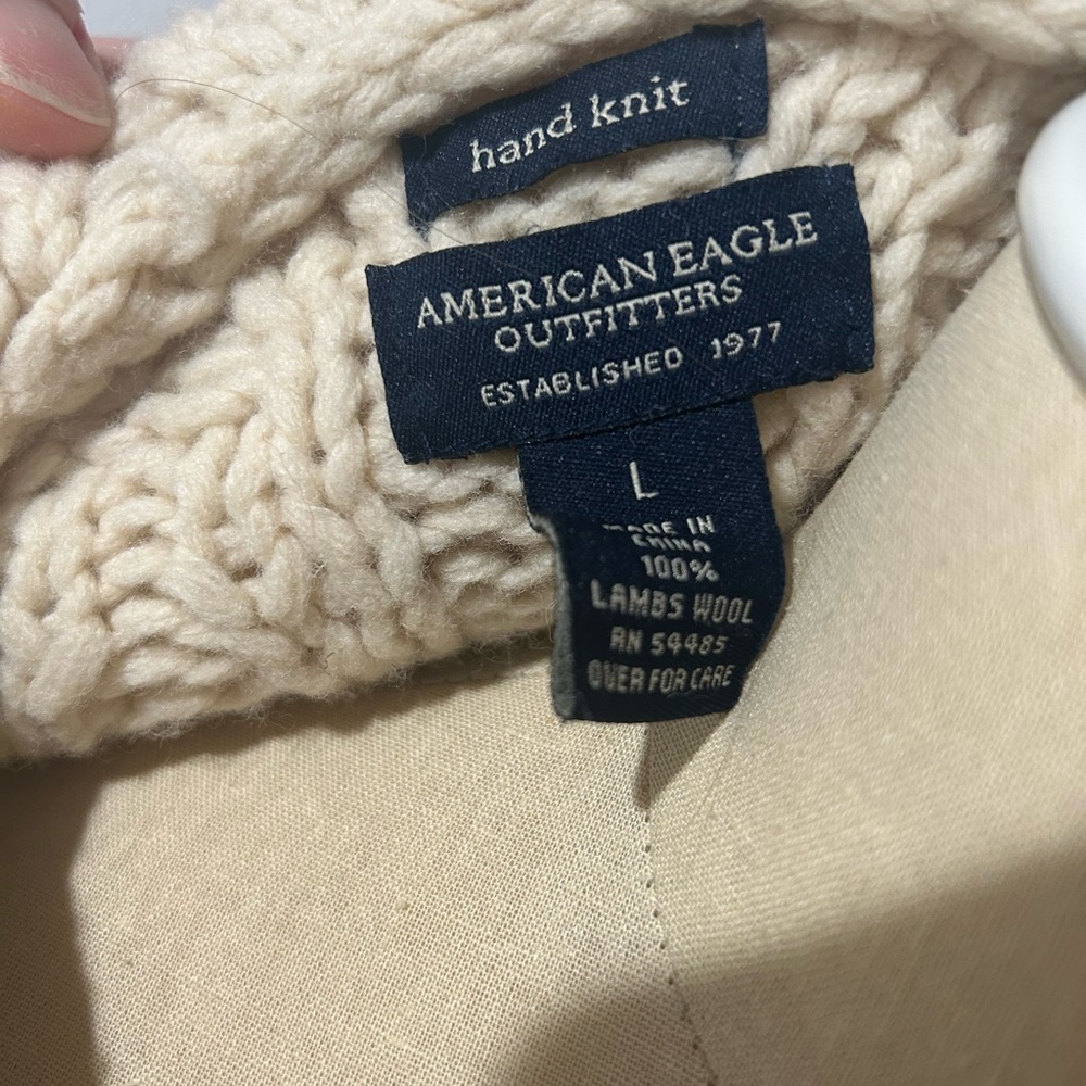 Vintage Lambswool Cream Knit Hooded Chunky Cardigan Sweater - Picture 3 of 4